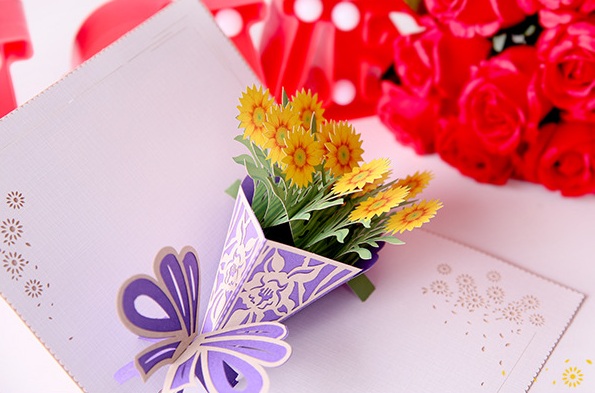 母親節賀卡父親節禮物生日祝福3D立體太陽花束小卡片創意定制批發